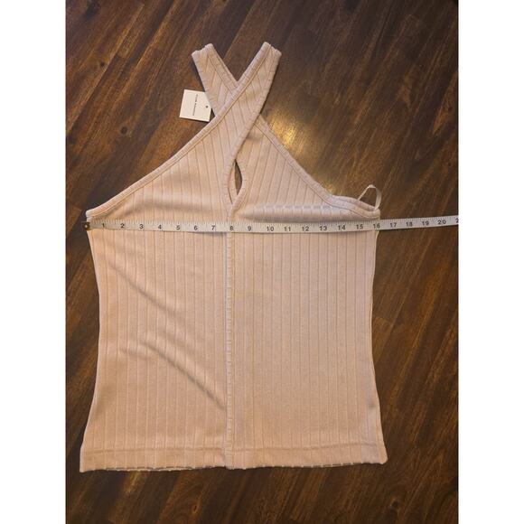 Club Monaco Tops - Club Monaco Simply Taupe Wide Rib Tank Top Halter Cross Neck Knit Large L NEW